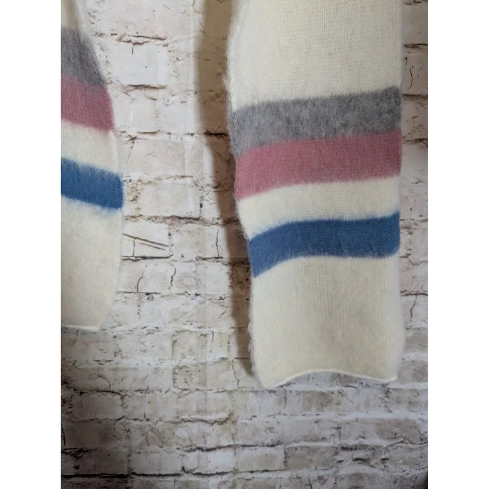 Vintage Rammagerdin Icelandic Brushed Wool Scarf Cream Pink Blue Striped